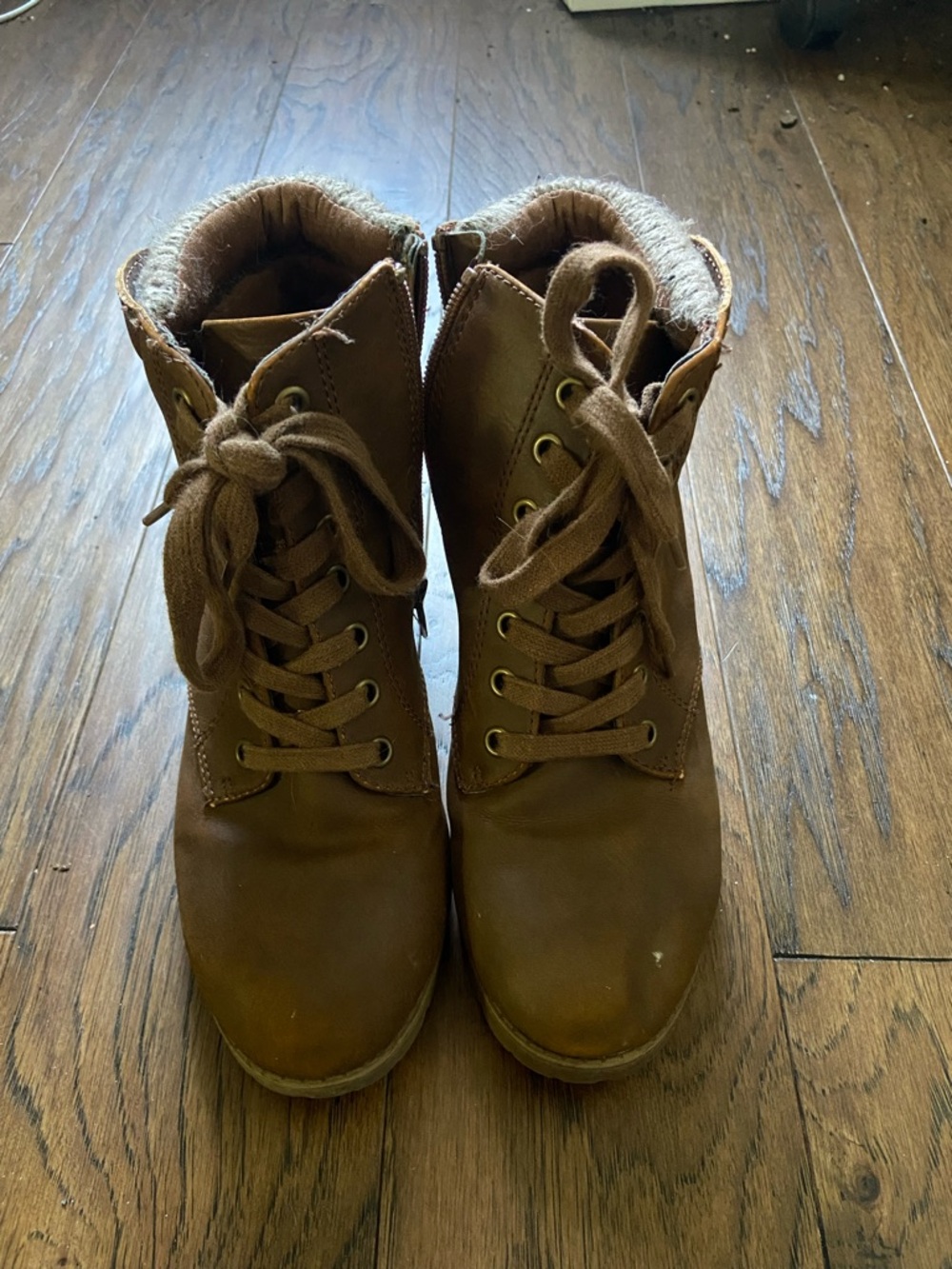 Time and Tru Brown Lace-Up Faux-Fur Ankle Boots